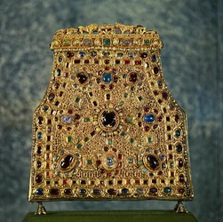Relikwie van de tanden van St. Johannes, geschonken door de Lombardische koningin Theodelinde van Beieren (Teodolinda, Lombardische koningin stierf in 627) aan de kathedraal van Monza. Object uit de 9e eeuw. Karolingische kunst. Monza, Museo e Tesoro del D