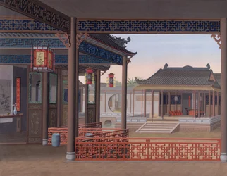 Tekening van het interieur van het huis van een Chinese ambtenaar