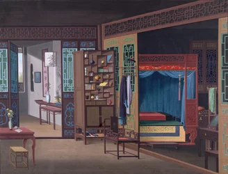 Tekening van het interieur van het huis van een Chinese ambtenaar