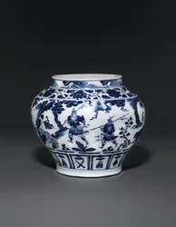Uitzonderlijk zeldzame en belangrijke blauw-witte pot, Guan Yuan-dynastie, midden 14e eeuw