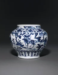 Uitzonderlijk zeldzame en belangrijke blauw-witte pot, Guan Yuan Dynastie, midden 14e eeuw