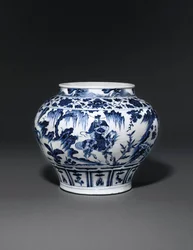 Uitzonderlijk zeldzame en belangrijke blauw-witte pot, Guan Yuan Dynastie, midden 14e eeuw