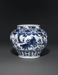 Uitzonderlijk zeldzame en belangrijke blauw-witte pot, Guan Yuan Dynastie, midden 14e eeuw