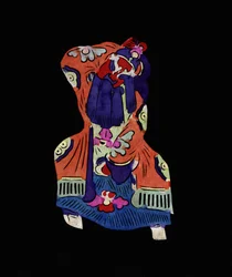 Mannelijk personage uit de opera van Pekin. Geschilderd papierknipsel of "Jian Zhi", Chinese volkskunst, Pekin.