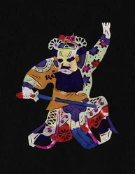 Mannelijk personage uit de Pekin Opera. Geschilderd papierknipsel of "Jian Zhi", Chinese volkskunst, Pekin.