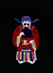 Mannelijk personage van het keizerrijk. Geschilderd papierknipsel of "Jian Zhi", Chinese volkskunst, Pekin.