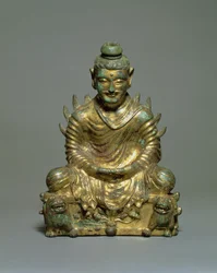 Zittende Boeddha met vlammende schouders, Chinese Zes Dynastieën Periode, Noordelijke Wei-dynastie, 3e-5e eeuw