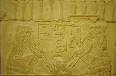 Oud Egypte, muurgravure, juweliers smelten goud, Merereuka Mastaba/Graf, 6e Dynastie, Saqqara, Egypte