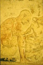 Oud Egypte, muurschildering, graf van Petosiris, Tuna el Gebel, 300 v.Chr., beeldhouwer