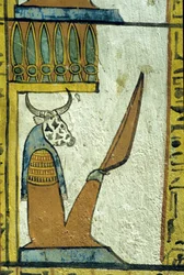 Oude Egypte, muurschildering, Koe-hoofdige God van de onderwereld, Tombe van Sennedjem, Thebe, Deir el Medina
