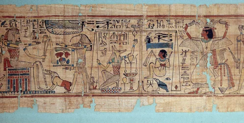 Egyptische oudheid: detail van de mythologische papyrus van Neskapashouty, graanschrijver van Amon