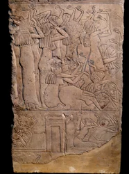 Egyptische oudheid: memphitische tombe van Horemheb in Saqqarah, reliëf: rouw bij de begrafenis van Horemheb. 18e dynastie (circa 1550-1295 v.Chr.)