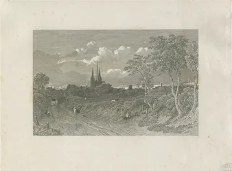 Lichfield Cathedral - Westaanzicht (veraf): gravure, nd [?18e eeuw]