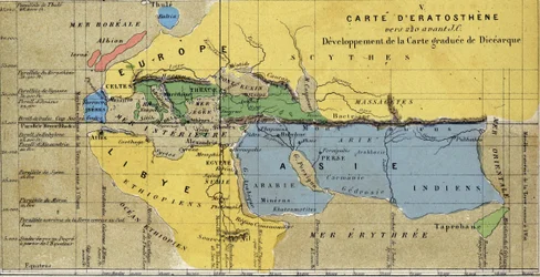 Kaart van Eratosthenes, Griekse astronoom en geograaf uit de 3e eeuw v.Chr. 220 v.Chr.