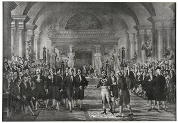 Generaal Bonaparte verkozen op 25 december 1797 tot de sectie van de mechanische kunsten van de sectie wetenschappen ter vervanging van Lazare Carnot aan de academie van wetenschappen in Parijs