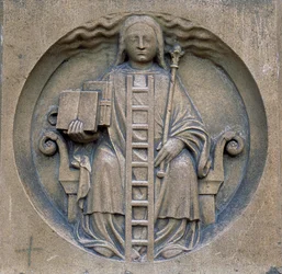 Gotische kunst: allegorie van alchemie. Kathedraal Notre Dame in Parijs