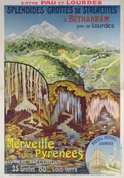 Poster die de Betharram-grotten adverteert, Wonderen van de Pyreneeën, tussen Pau en Lourdes, c.1900