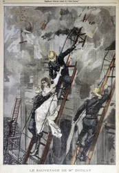 Redding van mevrouw Duplay door de brandweer - in "Le Petit Parisien", n.d.