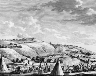 Oorlog van de Franse Revolutie en bewegingen tegen revolutionairen: Belegering en inname van de stad Lyon door het Franse Republikeinse leger op 9 oktober 1793 tegen de royalistische troepen. Parijs, Bibliotheek van het Instituut voor Geschiedenis van de R