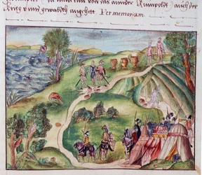 Een Venezolaans landschap met een Spaans kampement, uit een verzameling memoires van de Familie Coeler, Neurenberg