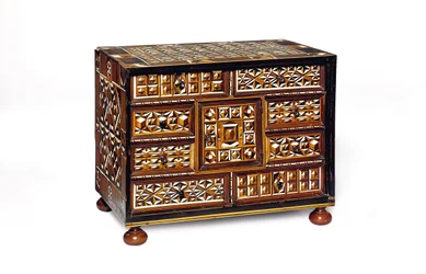 Zuid-Duitse marqueterie tafel kabinet (ebbenhout, ivoor, walnoot & fruitwood)