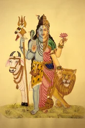 God Shiva in Ardnarees Wear Roop, miniatuurschilderij op papier