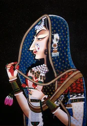 Godin Radha Kishamgarh miniatuurschilderij op zijde
