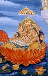 Heer Ganesh Ganpati Miniatuurschilderij Schrijft Schrift