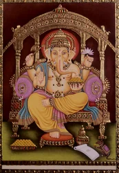 Heer Ganesh Ganpati miniatuurschilderij op papier met goud embossing