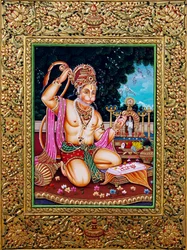 Heer Hanuman Miniatuurschilderij Papier met Gouden Reliëf