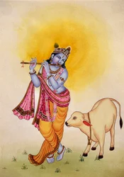 Heer Krishna Miniatuurschildering op papier