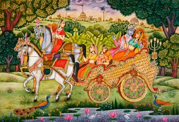 Heer Krishna met Radha Miniatuurschildering op papier