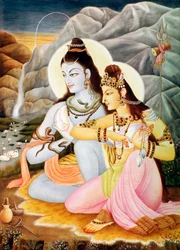 Heer Shiva Shanker Parvati miniatuurschilderij op papier