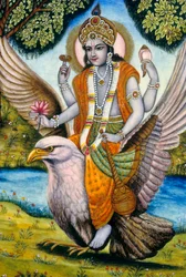 Heer Vishnu zittend op Garuda, India