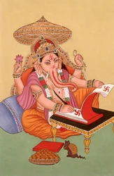 Miniatuurschilderij Olifant Hoofd God Ganesh Ganpati, India