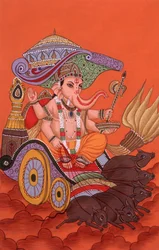 Miniatuurschilderij Olifant Hoofd God Ganesh Ganpati, India