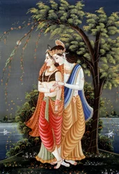 Miniatuurschilderij van Radha Krishna, India