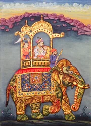 Mughal koning Shah Jahan rijdend op een olifant