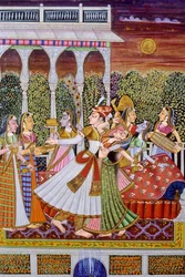Mughal koning en koningin miniatuurschilderij