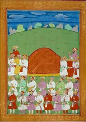 Palanquin van de concubines van de Sultan, hof van de Shah Alem. Indiase en Perzische miniaturen in 