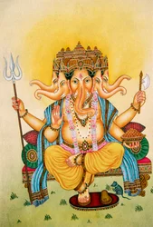 Panchmukhi Heer Ganesh Ganpati Miniatuurschilderij op Papier