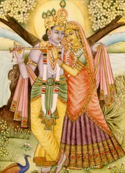 Radha Krishna miniatuurschilderij op ivoor