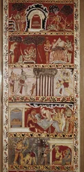 Scènes uit de Ramayana, episch gedicht samengesteld in de 6e eeuw door Valmiki en vertelt de legende van Rama. West-Bengalen. Victoria & Albert Bibliotheek. Londen