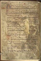 MS 24198 f.1v Fly-leaf with hymnal, Missal, according to the use of the Augustinian Canons Regular, with special insertions for the church of St. Thomas the Martyr, Dublin (perkament)