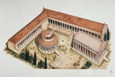 Ceremoniële ronde tholos en tempel van Asclepius, Epidaurus, 4e eeuw v.Chr.