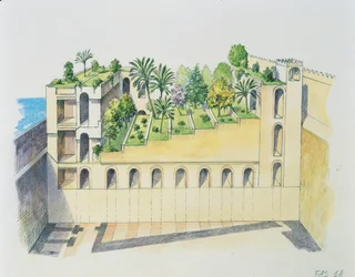 Paleis van Nebukadnezar, Babylon, met hangende tuinen