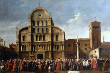 Venetië. Bezoek van de Doge aan Sint Zaccharia voor het Paasfeest. Venetië, Pinacoteca Querini - Stampalia.