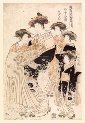 Vijf Japanse vrouwen (kleur houtsnede)