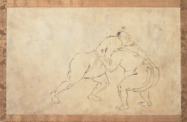 Sumoworstelaars (Sumi-inkt op papier)