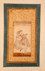 Een dansende Sarangi-speler, muzikant van het Mughal-hof, uit het Grote Clive-album